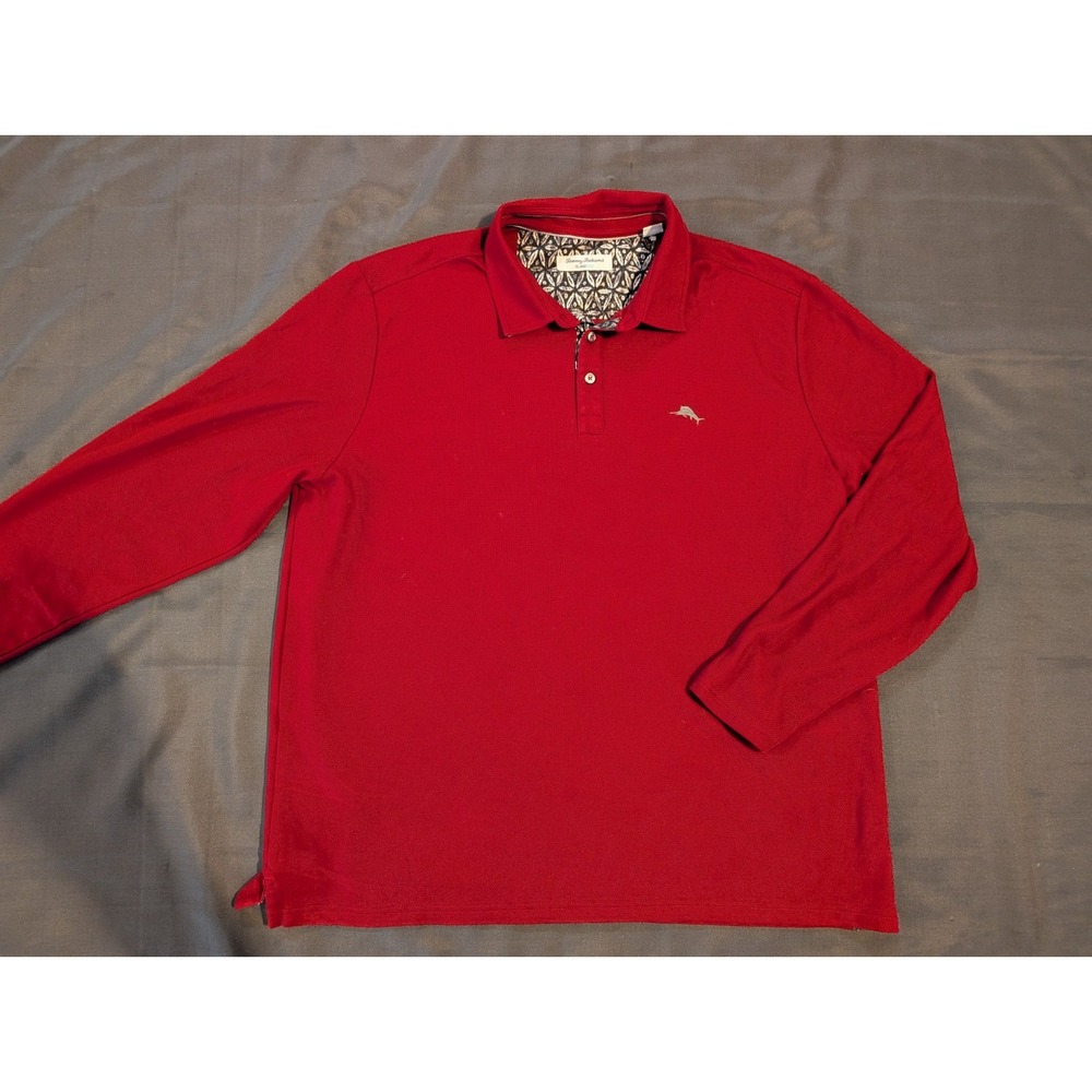 Tommy Bahama Island Zone Mens XXL Long Sleeve Polo Golf Shirt Red Solid